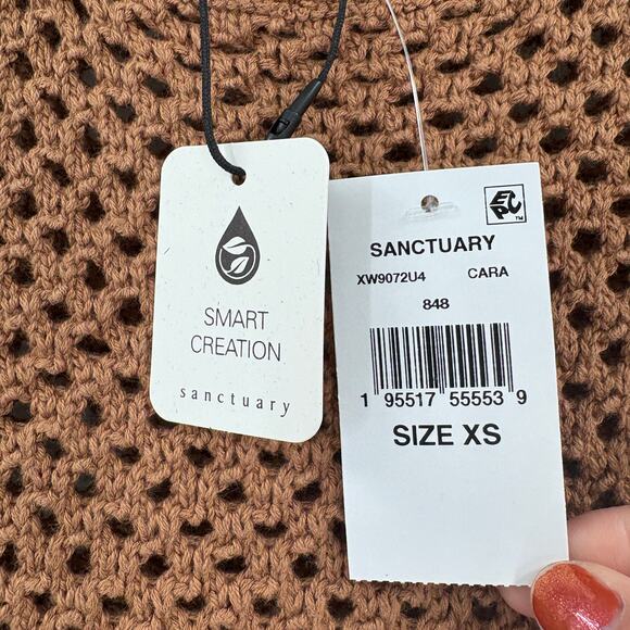 SANCTUARY Top Size XS NEW Knit Sweater Cap Sleeve Open Knit Deep Sienna Brown - Picture 3 of 7